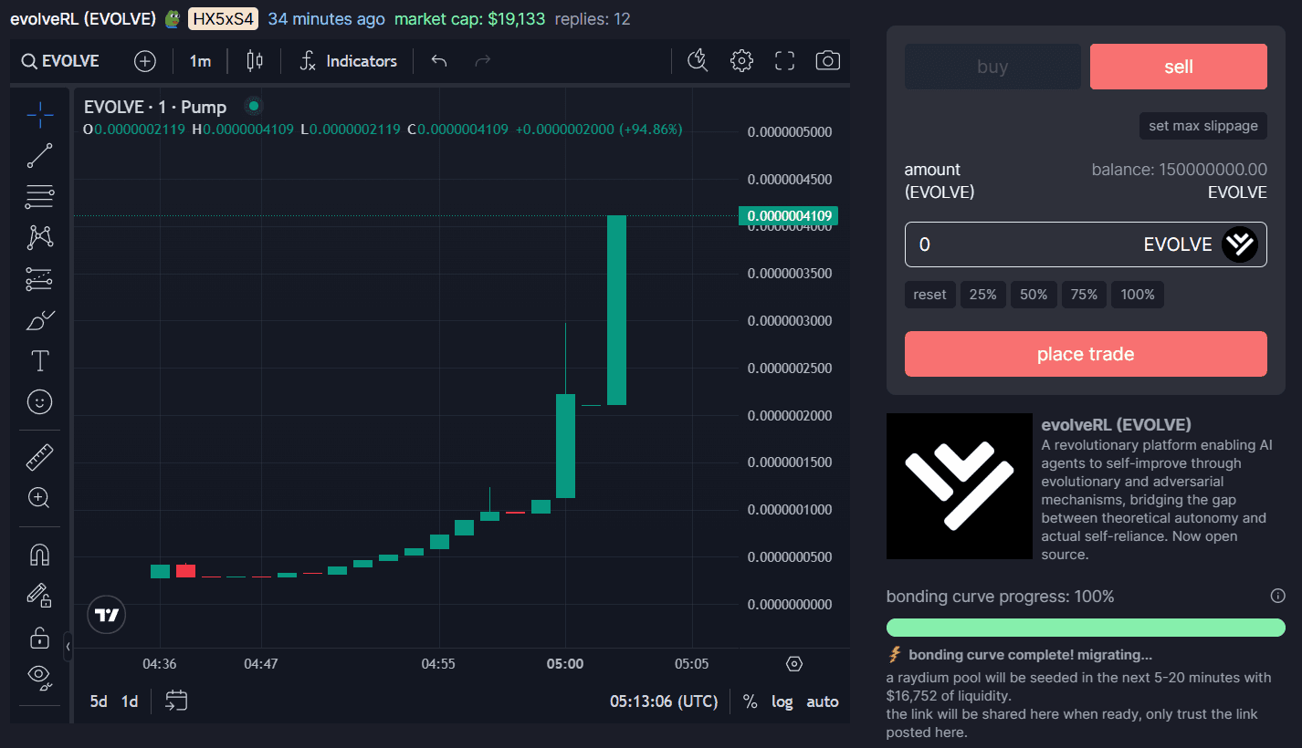 evolveRL Token ($EVOLVE) on Solana via pump.fun
